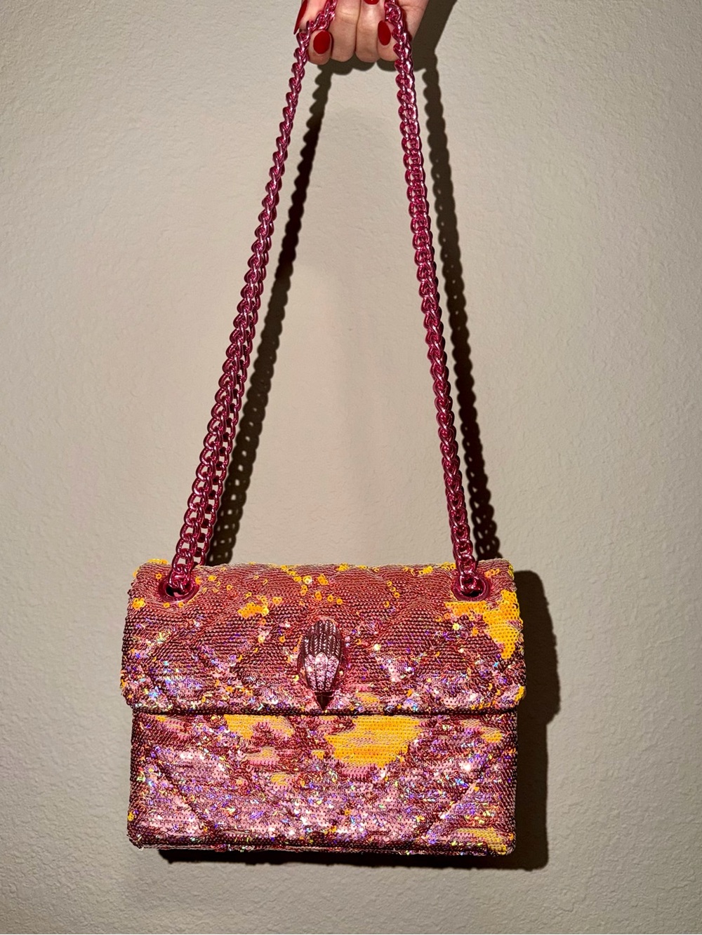Kurt Geiger London Small Kensington Pink/Gold Sequin Shoulder Bag w Box/Dust Bag